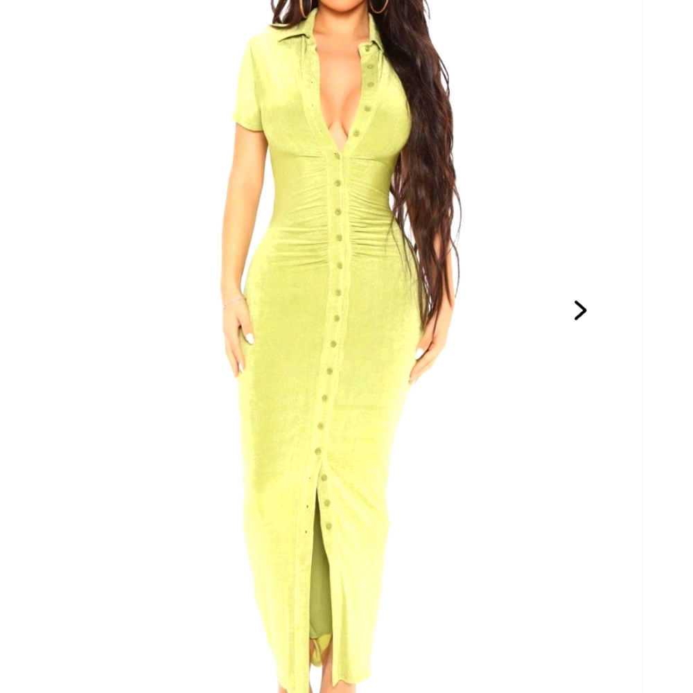 Yellow Button-Down Ruched Dress